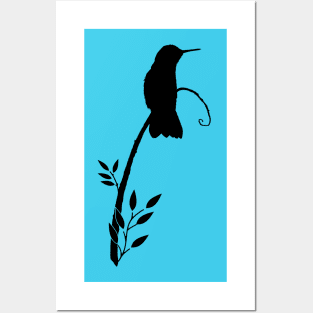 Hummingbird on Branch Black Bird Silhouette Posters and Art